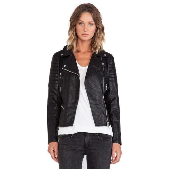 Blank NYC Jackets & Blazers - Blank NYC Revolve Size Large Black Faux Leather Moto Biker Jacket Zipper Pockets